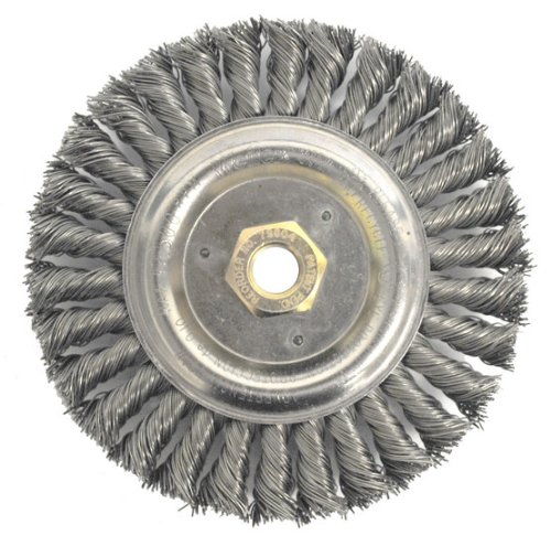 Weiler Dually Steel Wheel Brush 0.023 in Bristle Diameter - Arbor Attachment - 6 in Outside Diameter