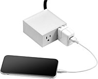 Bostitch Office Konnect Power Hub, Two Outlets Charging Station for Desktop, Shallow Tray Top, White