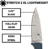 Spyderco Stretch 2 XL Lightweight Folding Pocket Knife with K390 Stainless Steel Blade and Blue FRN Handle - PlainEdge