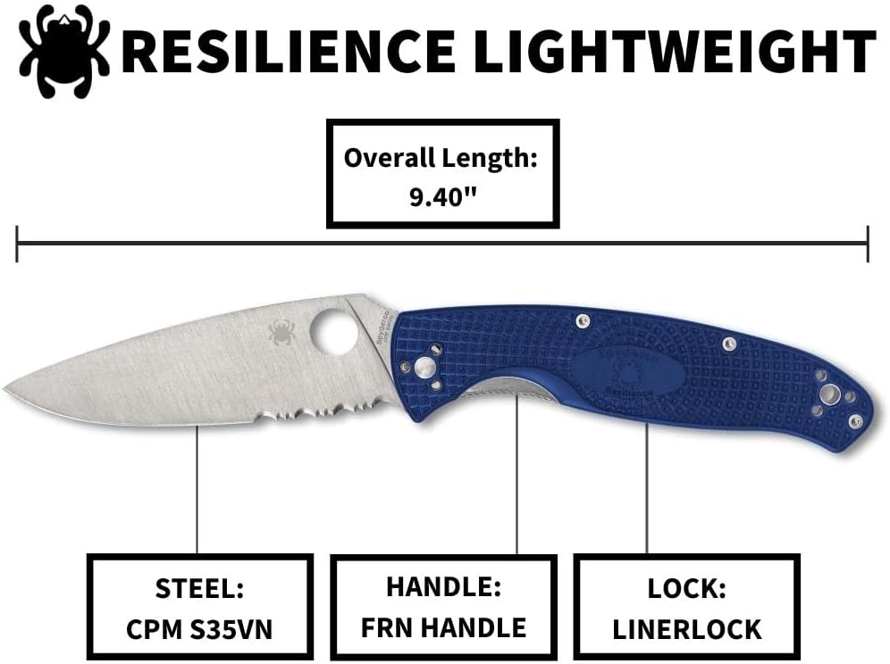 Spyderco Resilience Lightweight Folding Knife with CPM S35VN Stainless Steel Blade and Durable Blue FRN Handle
