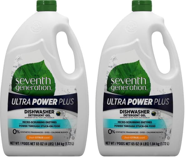 Seventh Generation Ultra Power Plus Auto Dish Gel, Fresh Citrus Scent, 65 Ounce (Pack of 2)