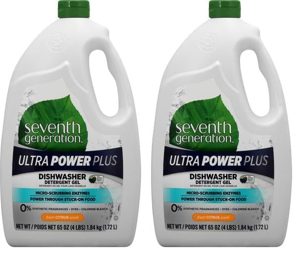 Seventh Generation Ultra Power Plus Auto Dish Gel, Fresh Citrus Scent, 65 Ounce (Pack of 2)