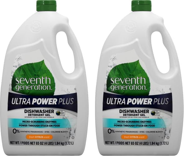 Seventh Generation Ultra Power Plus Auto Dish Gel, Fresh Citrus Scent, 65 Ounce (Pack of 2)