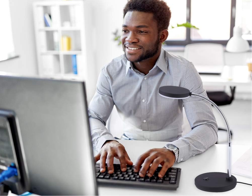 Bostitch Office LED Metal Gooseneck Desk Lamp, Flicker Free, Adjustable Head (VLED1800BK), Black