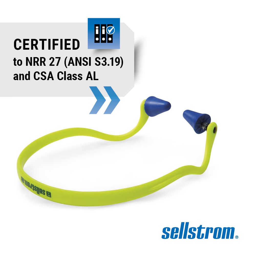 Sellstrom Reusable Banded Ear Plugs, Hearing Protection for Work, 25dB NRR, Hi-Viz Green/Blue, S23430, 1 Count (Pack of 2)