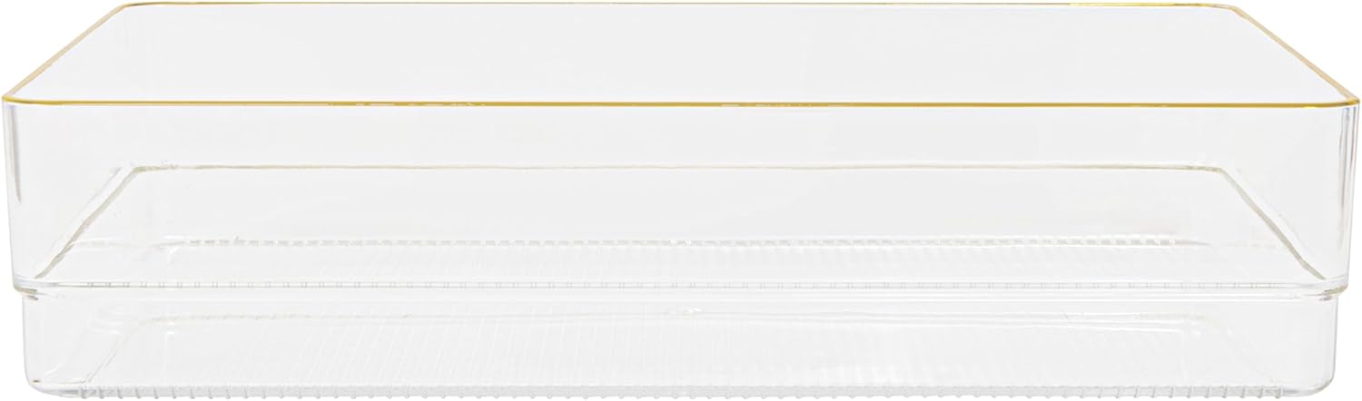 Martha Stewart Kerry Plastic Stackable Office Desk Drawer Organizers with Gold Trim