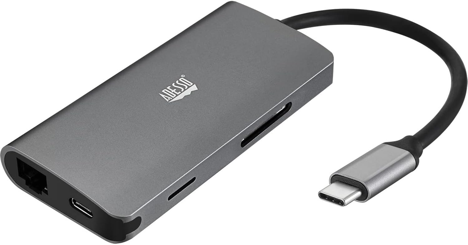 Adesso AUH-4030 8-in-1 USB-C Multiport Docking Station - HDMI 4K, RJ45, PD