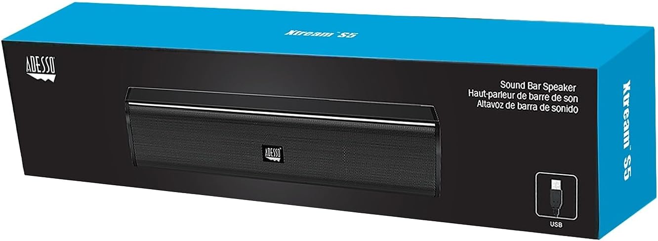 ADESSO Xtream S5 USB Sound Bar Speaker for PC Desktop 5W x2, Black