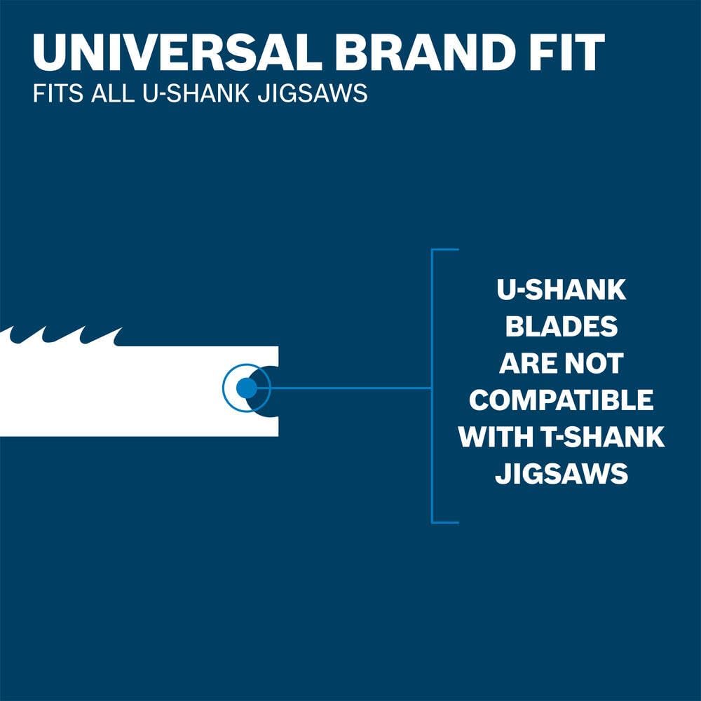 BOSCH U101B 5-Piece 4 In. 10 TPI Variable Pitch Clean for Wood U-shank Jig Saw Blades, Silver metallic