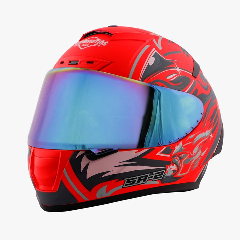 STEELBIRD SA-2 VILLAIN FLUO WATERMELON /GREY C/V (M) + EXTRA RAINBOW VISOR