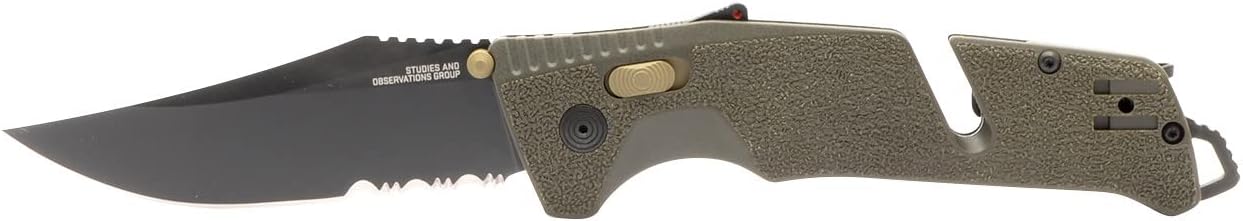 SOG Trident AT Ambidextrous Professional Partially Serrated Folding Knife | Cryo D2 Stainless Steel Blade