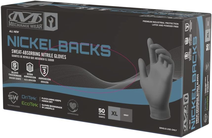 MECHANIX WEAR Nickelback 6 Mil Nitrile Disposable Gloves with Sweat-Absorbing Liner