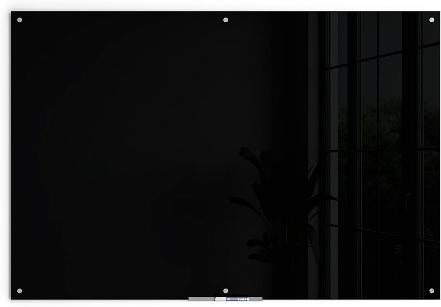 U Brands Non-Magnetic Glass Dry-Erase Board, 72in X 48in, Black Surface, Frameless, Actual Size 70in X 47in (173U00-01)