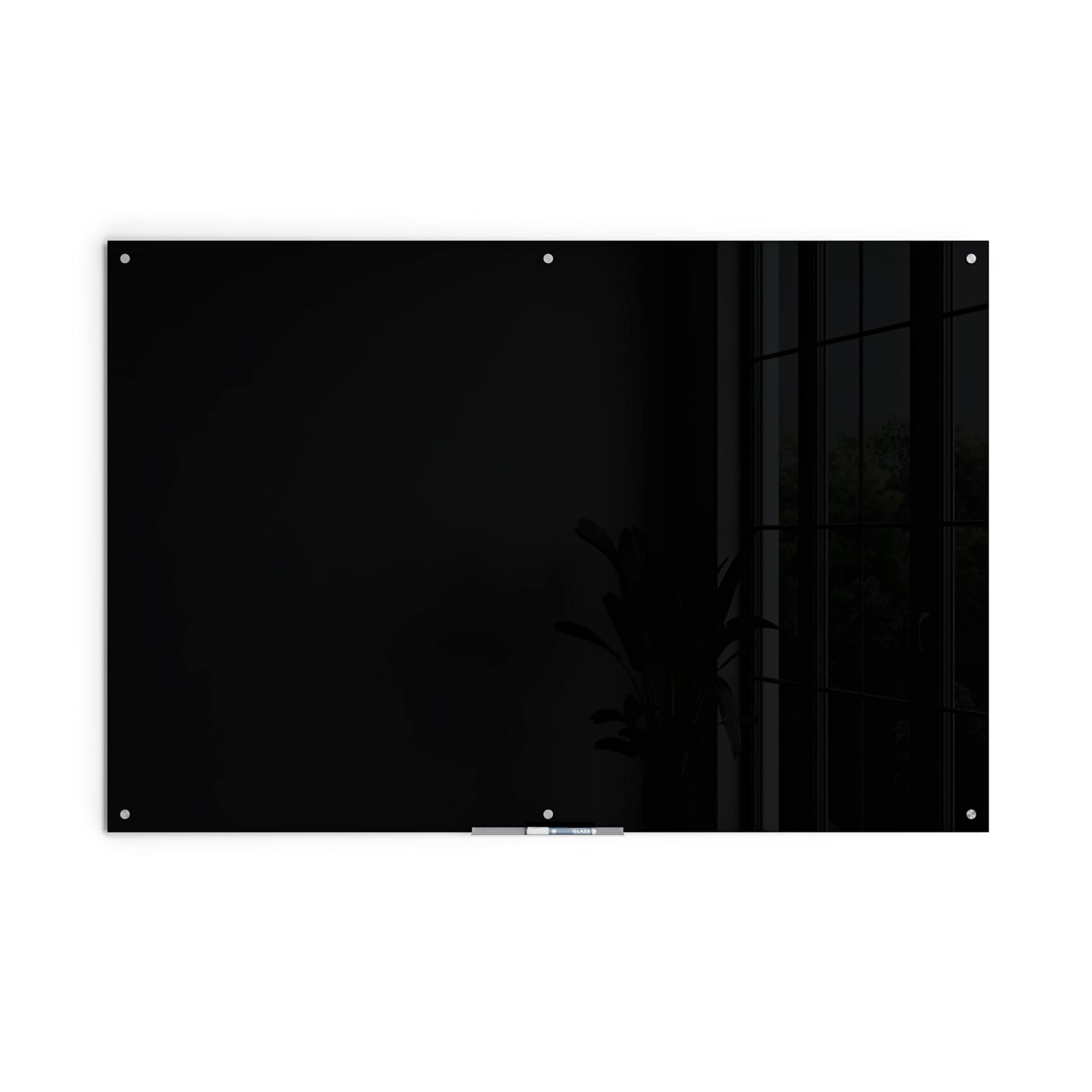 U Brands Non-Magnetic Glass Dry-Erase Board, 72in X 48in, Black Surface, Frameless, Actual Size 70in X 47in (173U00-01)