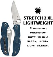 Spyderco Stretch 2 XL Lightweight Folding Pocket Knife with K390 Stainless Steel Blade and Blue FRN Handle - PlainEdge