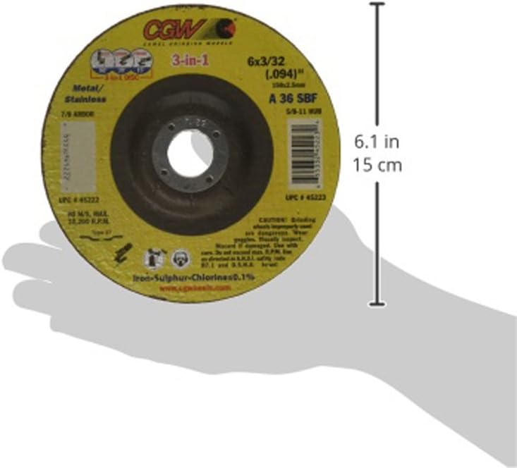 T24314 6" x .094 3-in-1 Combo Wheel, 13300 RPM, 7/8" Bore