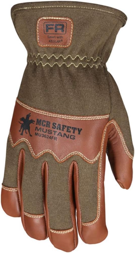 MCR SAFETY MU3624FR Mustang Utility Driver Glove, Goatskin Double Palm, Nomex Back, Kevlar Sewn