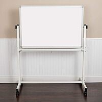 Flash Furniture HERCULES Series Double-Sided Mobile White Board With Pen Tray, 64-3/4inH x 64-1/4inW x 20inD, White, Gray Frame