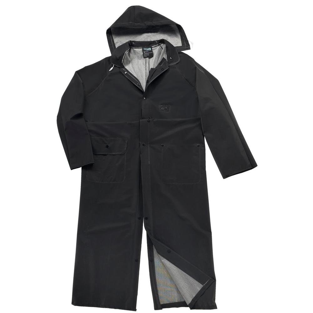 West Chester 4160BFR/3XL Limited Flammability - PVC Over Polyester 60" Rider Coat, Detachable Hood - Black Each