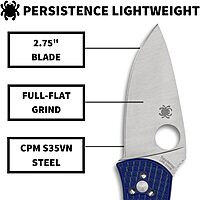 Spyderco Persistence Lightweight Folding Pocket Knife with 2.75 Inch CPM S35VN Steel Blade and Blue FRN Handle - PlainEdge