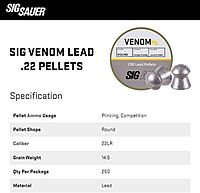 Sig Sauer Venom Lead .22 Pellets | 14.5Gr Round-Topped Air Ammunition for ASP CO2 Airguns, Pellet-Firing Air Pistols, Break Barrel & PCP Air Rifles, 250Ct