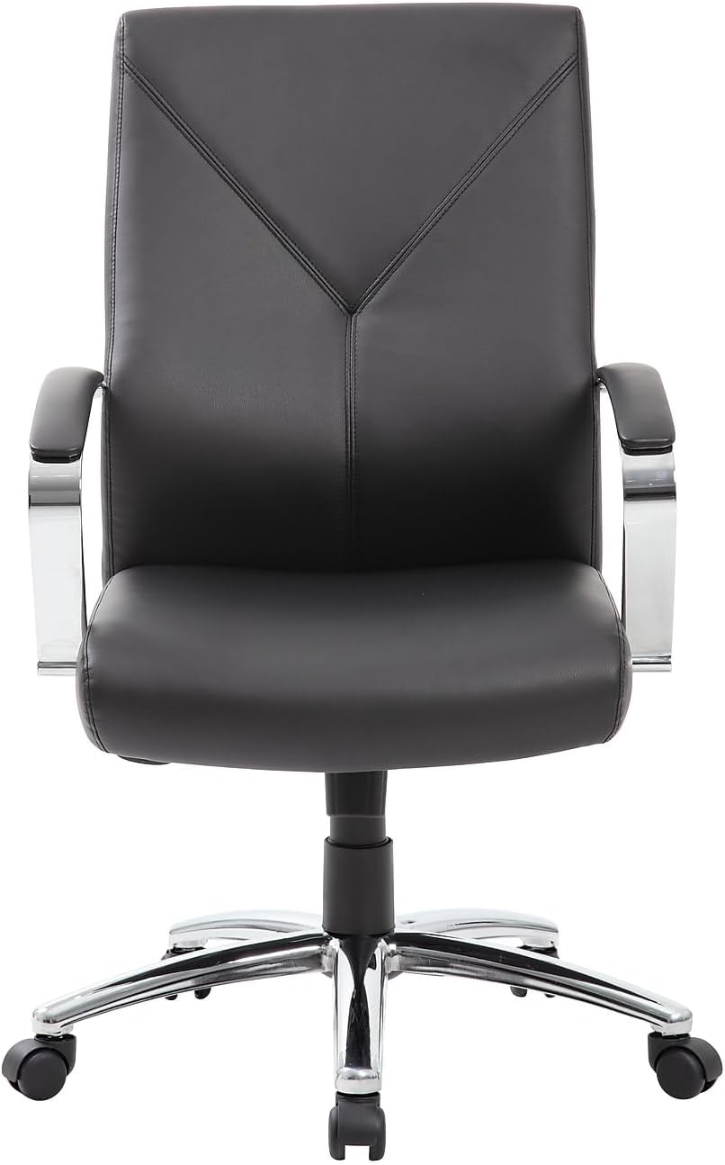 Boss Office Products Ergonomic High-Back LeatherPlus Executive Chair, Black