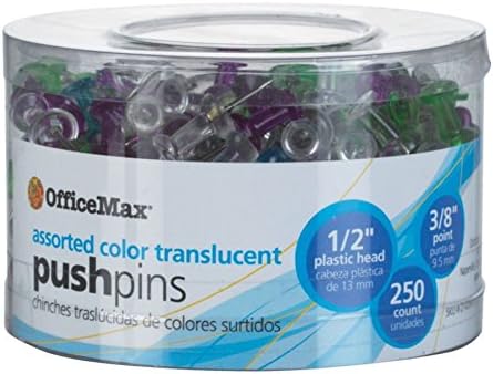 Office Depot Brand Push Pins, 9/10in, Assorted Colors, Pack Of 250