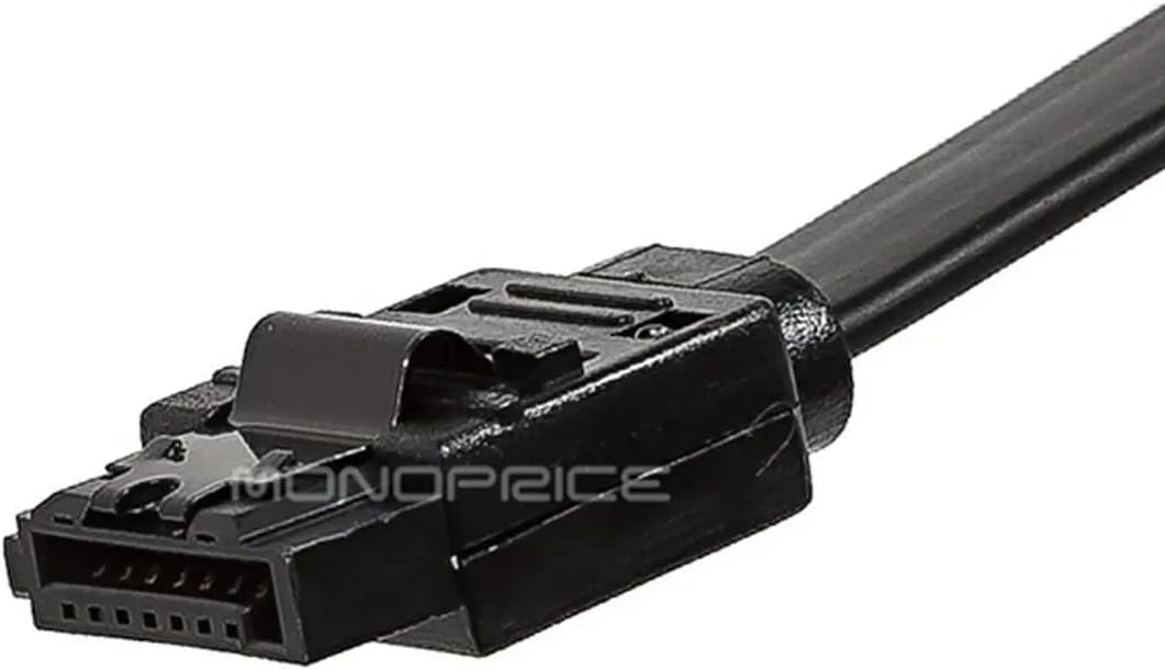 Monoprice Data Cable - 2 Feet - Black | SATA 6Gbps Cable with Locking Latch, Data Transfer speeds of up to 6 Gbps (Pack of 2)