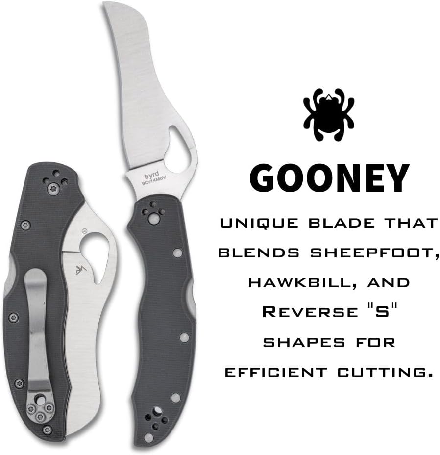 Spyderco Byrd Gooney Lockback Folding Pocket Knife with 9Cr14MoV Stainless Steel Blade and Gray G-10 Handle - PlainEdge