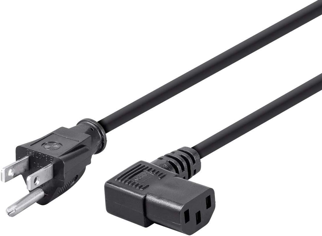 Monoprice 10ft 14AWG Right Angle Power Cord Cable w/ 3 Conductor PC Power Connector Socket (C13/5-15P) - Black 10 Feet