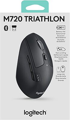 Logitech M720 Triathlon Multi-Device Wireless Mouse, Black/Gray, 910-004790