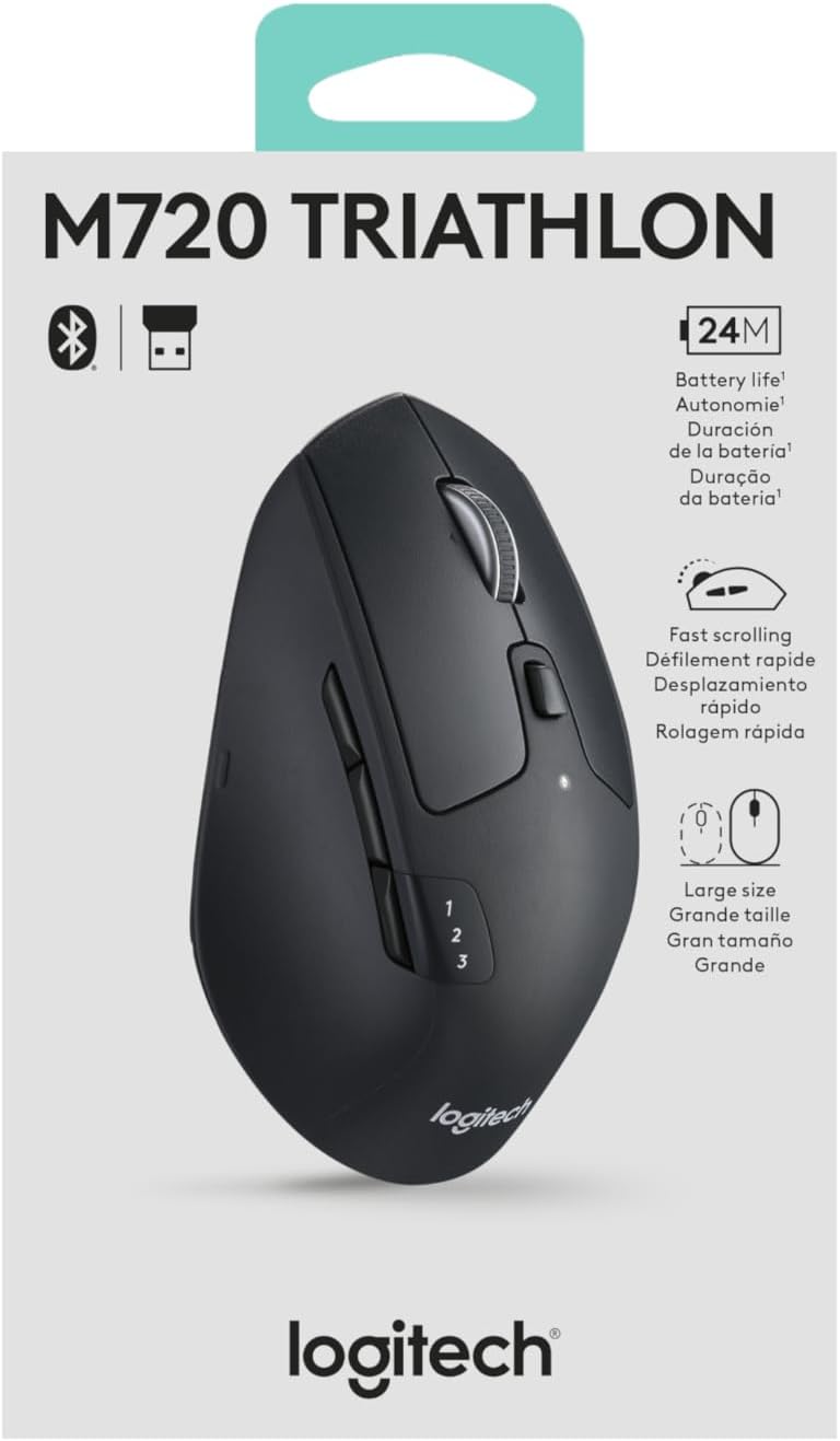 Logitech M720 Triathlon Multi-Device Wireless Mouse, Black/Gray, 910-004790