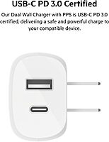 Belkin USB C Charger Block 37W - Power Delivery 25W USB-C Port + 12W USB-A Port for PPS Charging Apple iPhone 16, 16 Plus, 16 Pro, 16 Pro Max, 15 Pro, Samsung Galaxy S25,Nintendo Switch 2 & More