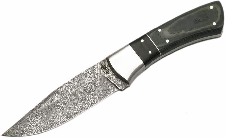 BucknBear Custom Handmade Damascus Utility Hunting Fixe Blade Knife (Green Micarta Handle)