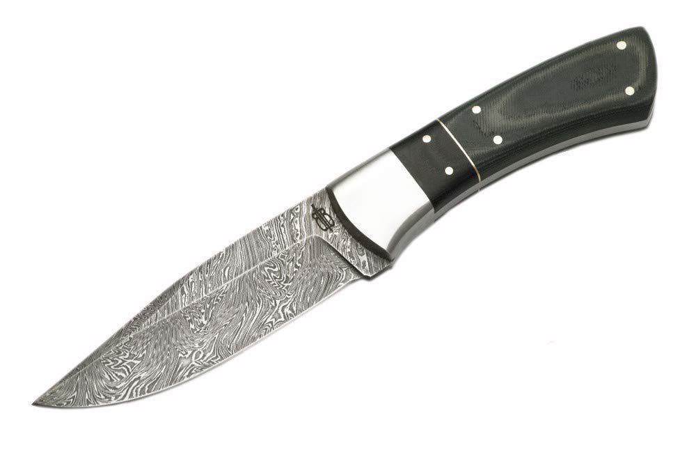 BucknBear Custom Handmade Damascus Utility Hunting Fixe Blade Knife (Green Micarta Handle)