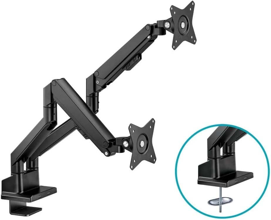 Monoprice Low Profile Dual Monitor Gas Spring Desk Mount - Up to 32in/19.8 lbs Screens, Detachable VESA 100x100/75x75 Plate