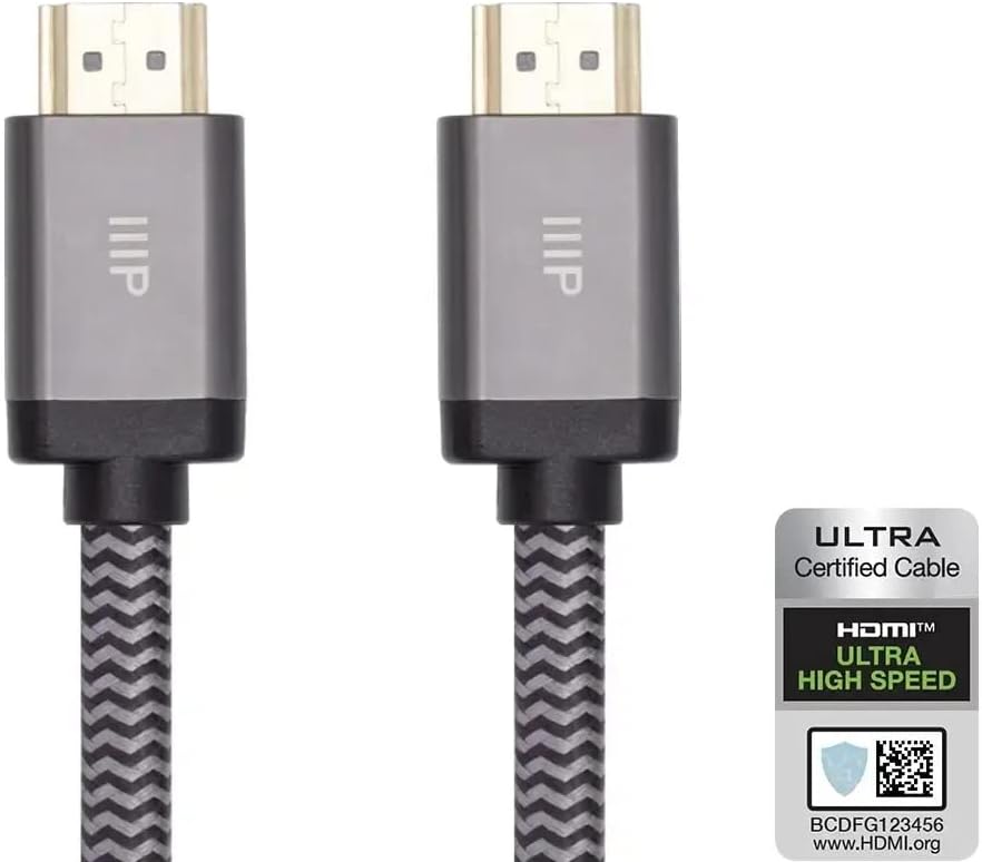 Monoprice 8K Certified Ultra High Speed HDMI Cable - Braided - HDMI 2.1, 8K@60Hz, 4K@120Hz, 48Gbps, HDR, VRR - CD535B