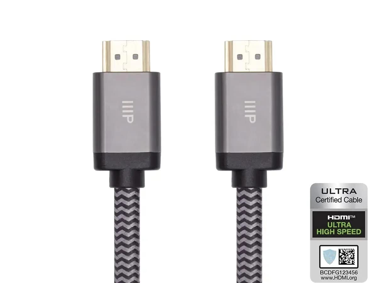 Monoprice 8K Certified Ultra High Speed HDMI Cable - Braided - HDMI 2.1, 8K@60Hz, 4K@120Hz, 48Gbps, HDR, VRR - CD535B