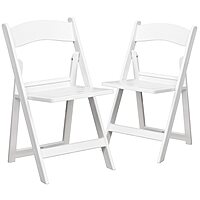 Flash Furniture HERCULES Series 1000-lb Capacity Resin Folding Chairs With Slatted Seats, White, Set Of 2 Chairs