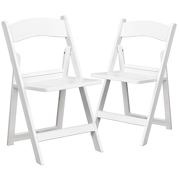 Flash Furniture HERCULES Series 1000-lb Capacity Resin Folding Chairs With Slatted Seats, White, Set Of 2 Chairs