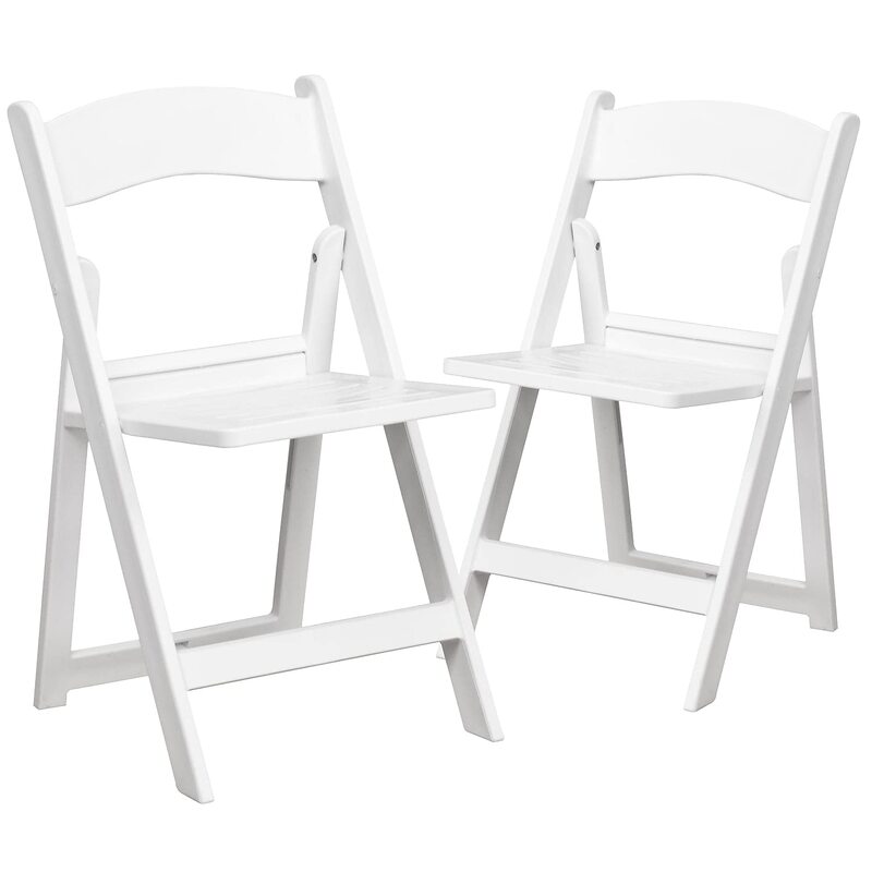 Flash Furniture HERCULES Series 1000-lb Capacity Resin Folding Chairs With Slatted Seats, White, Set Of 2 Chairs