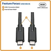 Tripp Lite USB-C to USB Type-C Cable, USB 3.2 Gen 1, 5A / 100W Charging, 5 Gbps Data, Thunderbolt 3 Compatible, Black, 6 Feet / 1.8 Meters, 3-Year Warranty (U420-006-5A)
