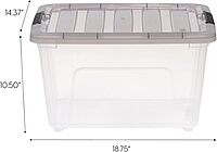 IRIS USA 5 Pack 32 Quart Stack & Pull™ Clear Plastic Storage Box with Buckles, Gray