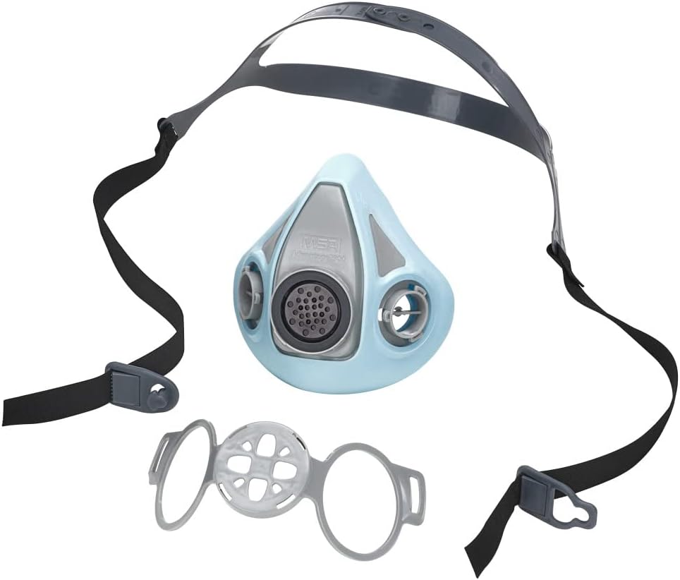 MSA Advantage 900 Elastomeric Half-Mask Respirator - Filters Exhaled Breath, Rear Clasp and Drop-Down Head Harness. Large