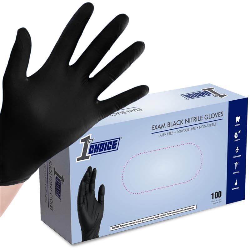 1st Choice Professional Powder-Free Exam-Grade Black Nitrile Gloves