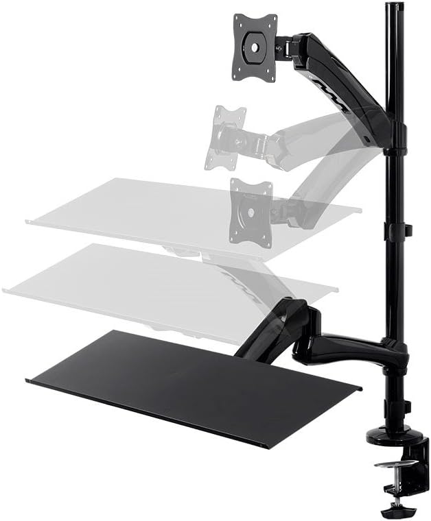 Monoprice Articulating Gas Spring Sit Stand Monitor and Keyboard Workstation Mount - for Displays 13in to 26in