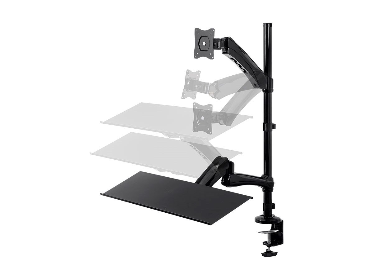Monoprice Articulating Gas Spring Sit Stand Monitor and Keyboard Workstation Mount - for Displays 13in to 26in