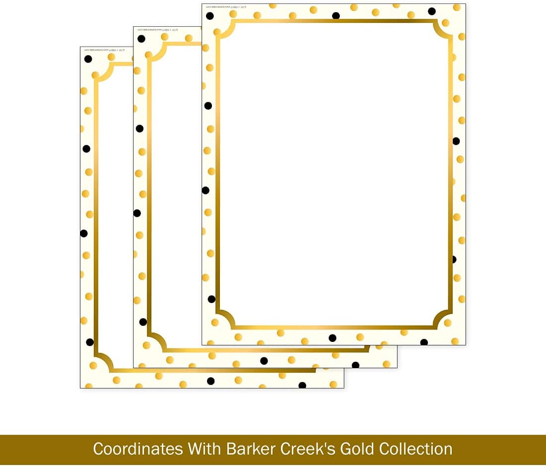 Barker Creek Designer Computer Paper, Gold, 8.5” x 11”, Decorative Printer Paper, Stationery, 50 Sheets per Pkg, Home