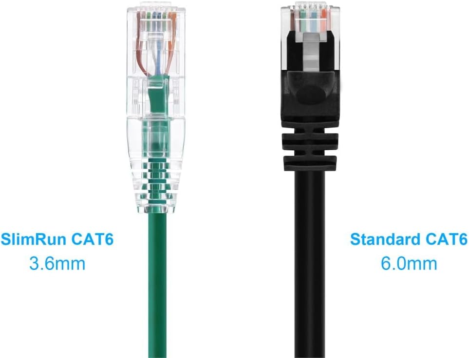 Monoprice Cat6 Ethernet Patch Cable - Snagless, Stranded, 550MHz, UTP, CMR Rated, 28AWG, 3 Feet, Green - SlimRun Series