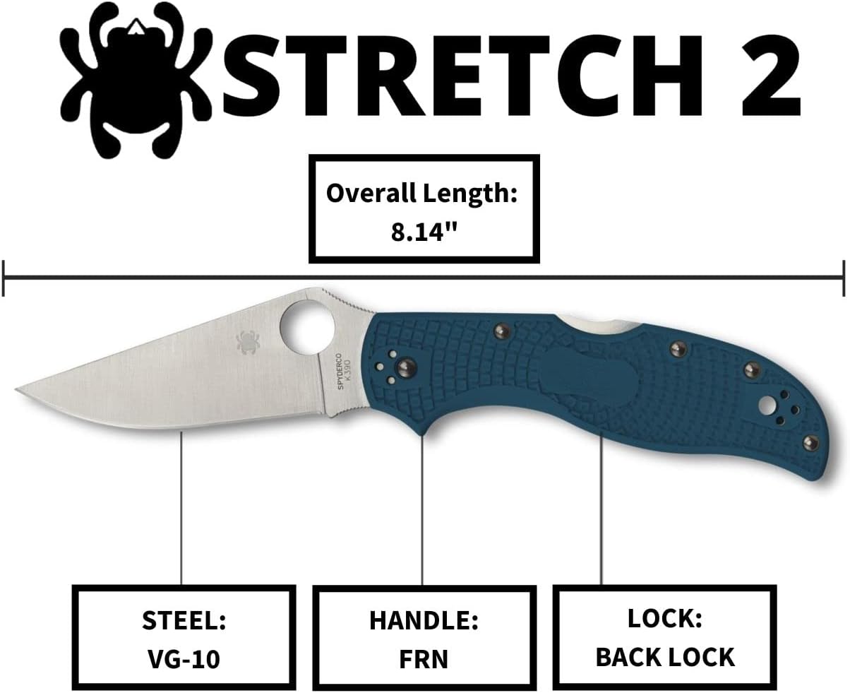 Spyderco Stretch 2 Signature Lightweight Hunting Knife with 3.43" K390 Tool Steel Blade and Blue FRN Handle - PlainEdge
